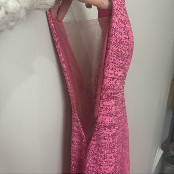 Jovani Royal V Neck Fitted Gown Dresss Hot Pink Metallic Shimmer Prom Wedding - Picture 5 of 16